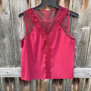 Silky Tank Top with Mesh and Lace